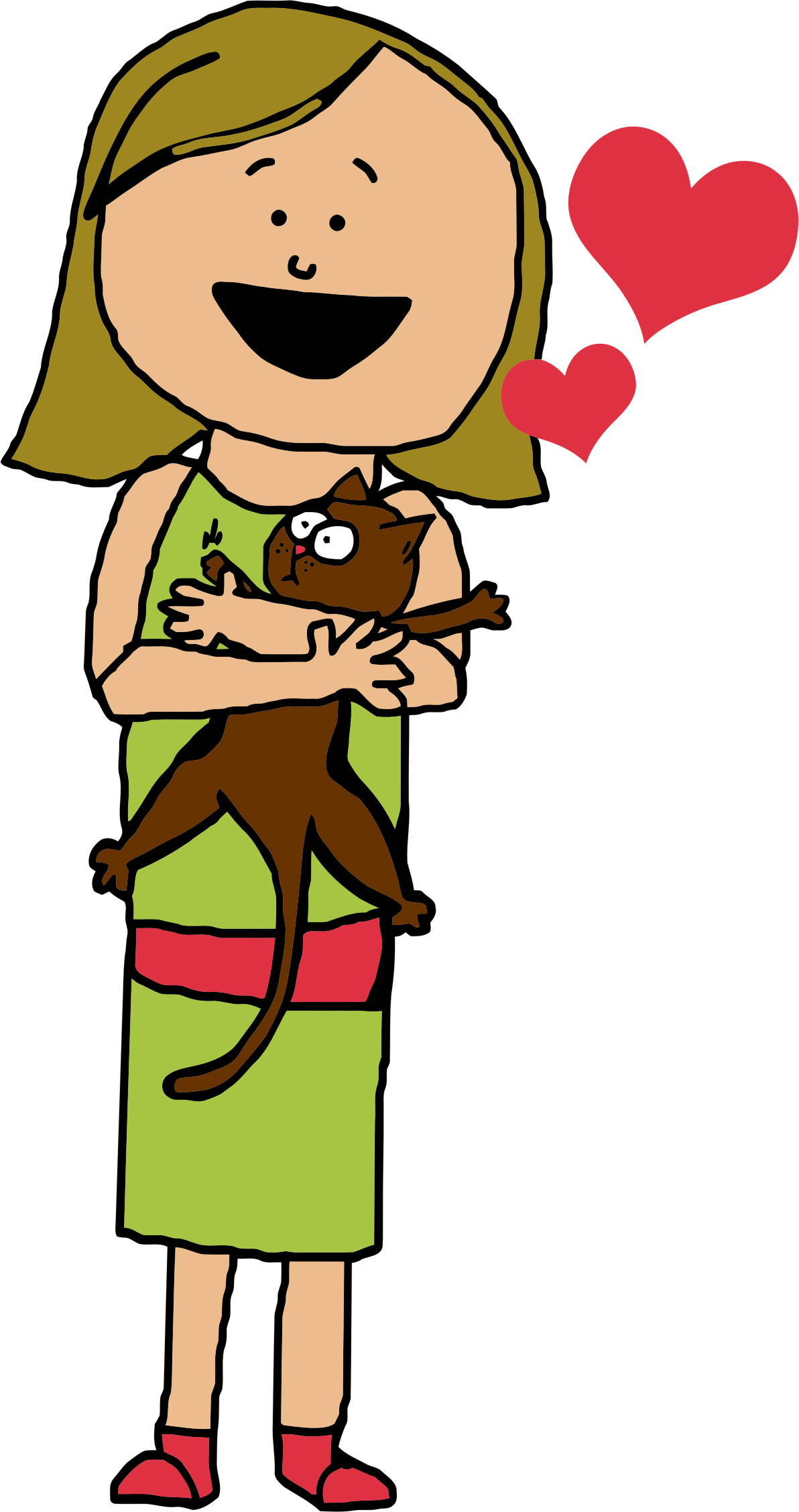 Clipart - Cartoon Girl Hugging Cat