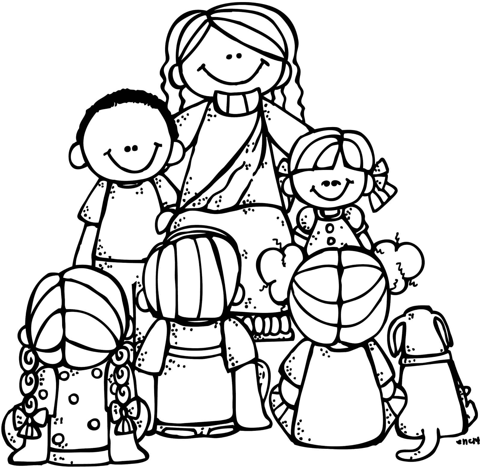 Jesus and children clipart black and white