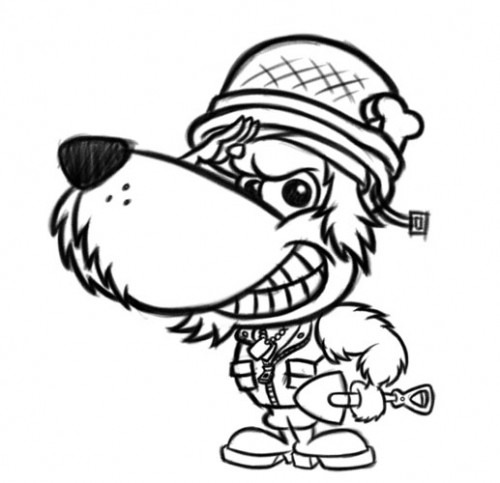 Soldier dog cartoon character design for 'Private Piles' mascot & logo