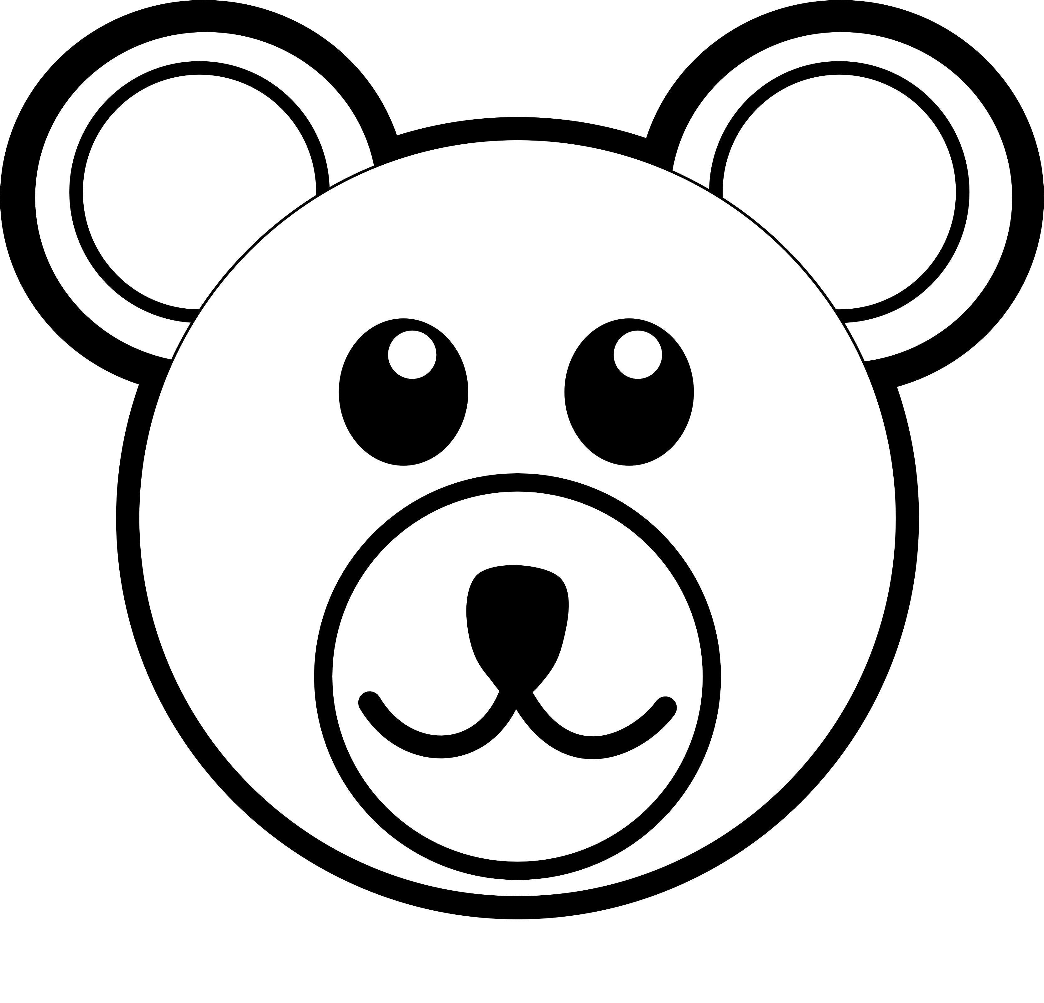 Clip Art: Bear 3 Head Brown Black White Line Art ...