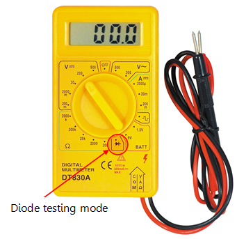 Diode testing using multimeter