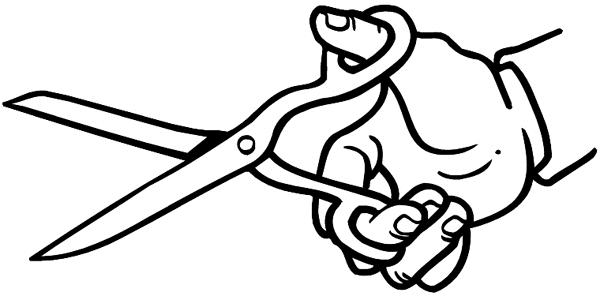 Opened pair of scissors in hand vinyl sticker. Customize on line ...