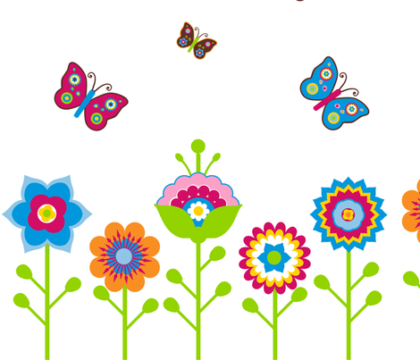 Retro Flower & Butterfly Panel with Border fabric ...