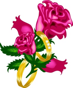 Engagement Clipart Image - Gold Wedding Bands and Roses