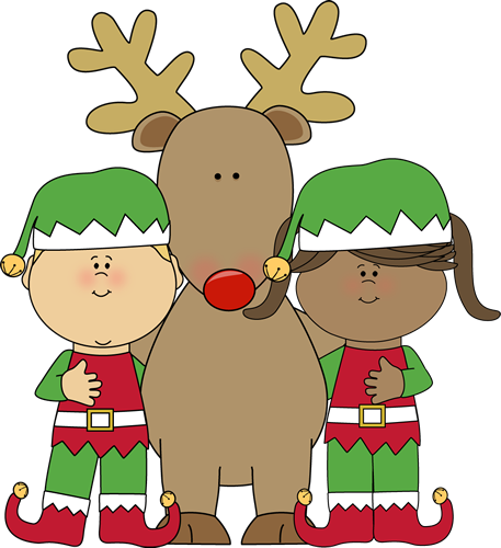 Christmas elves playing clipart