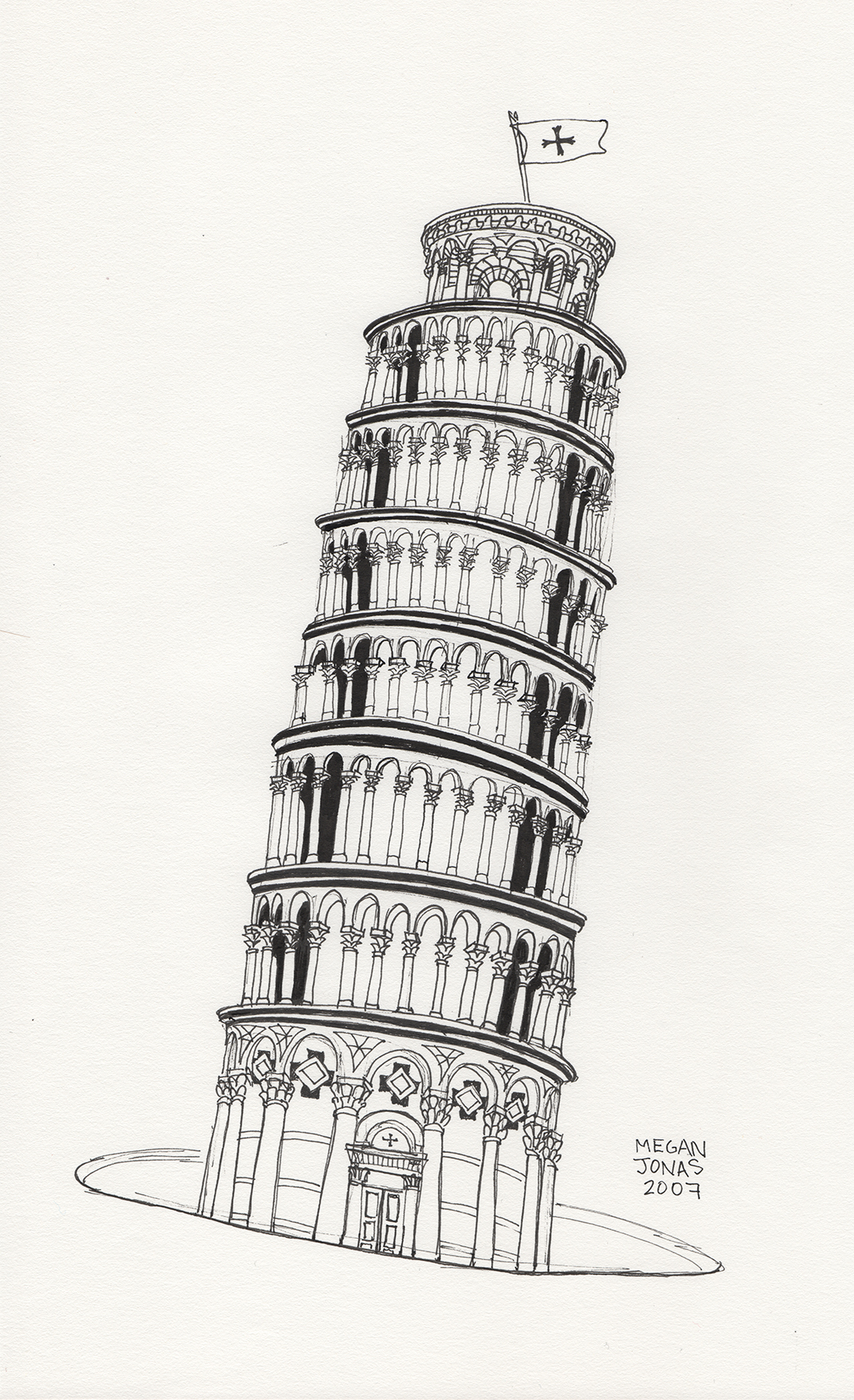 This is an ink sketch I did of the Leaning Tower of Pisa. It was a cold day and I completed the drawing while waiting with a group of people to tour