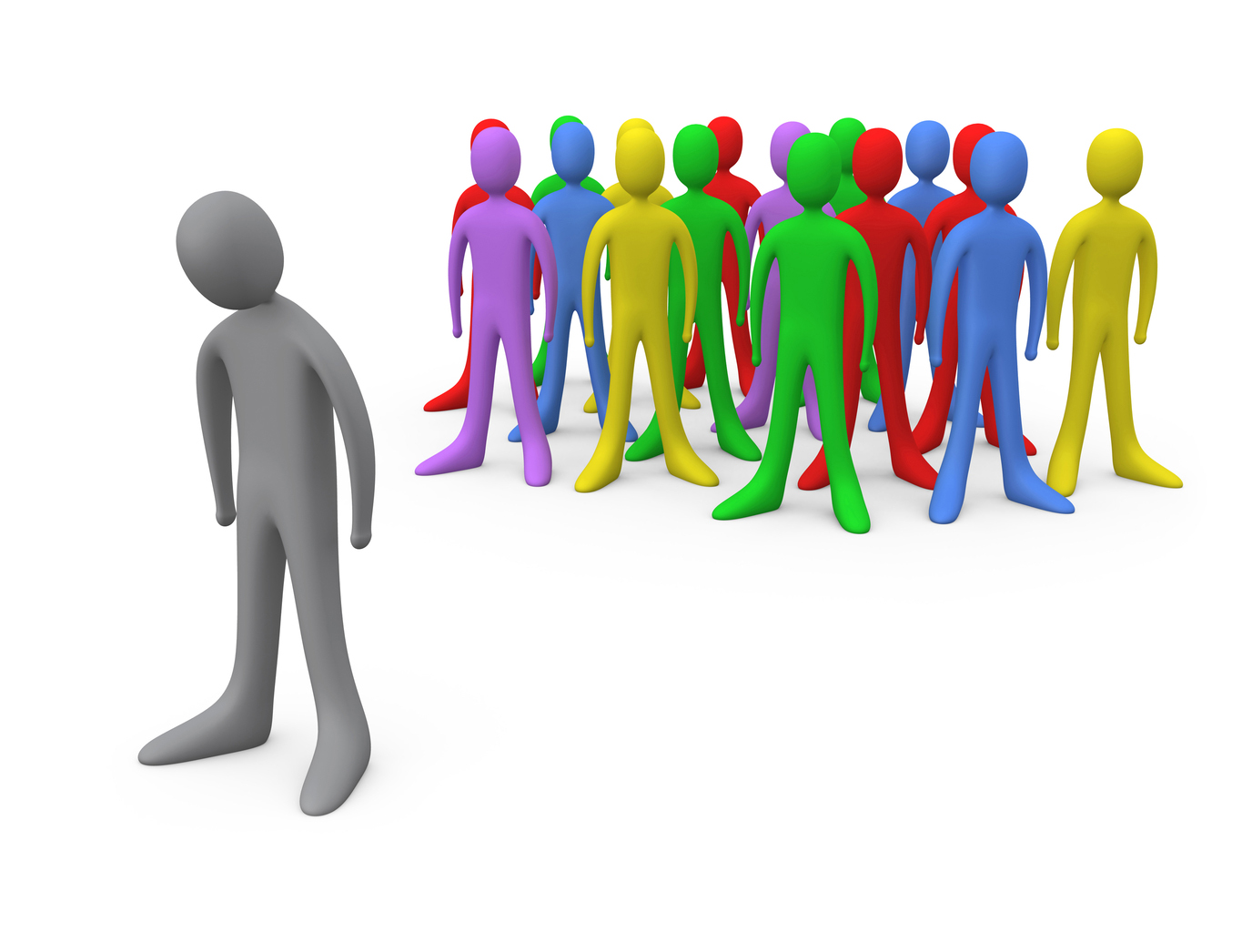 Sad Gray Person Standing Alone Near A Crowd Of Different Colored ...