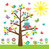 Owl in tree clip art