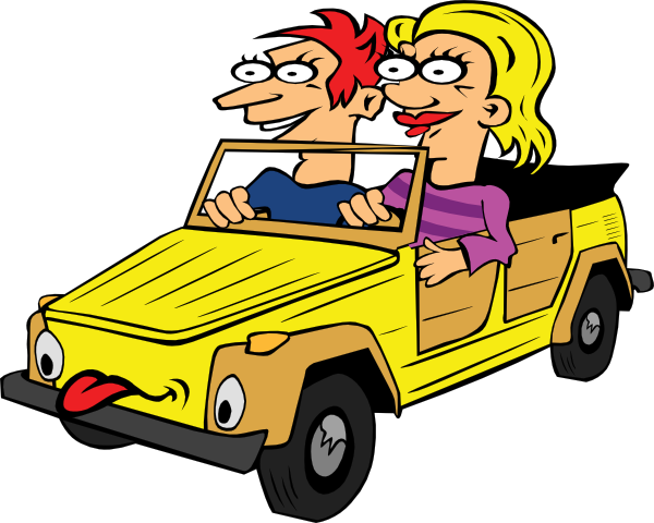 Girl And Boy Driving Car Cartoon clip art Free Vector