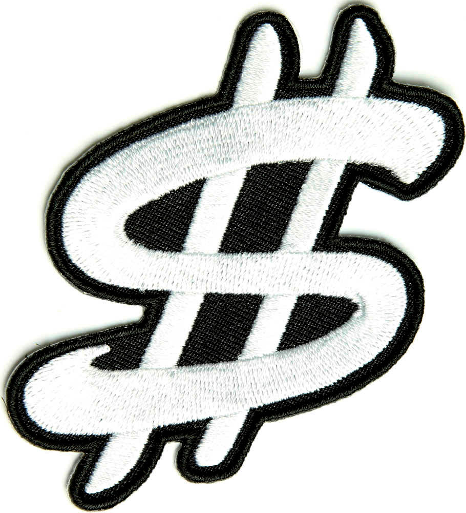 Iron on White Dollar Sign Patch