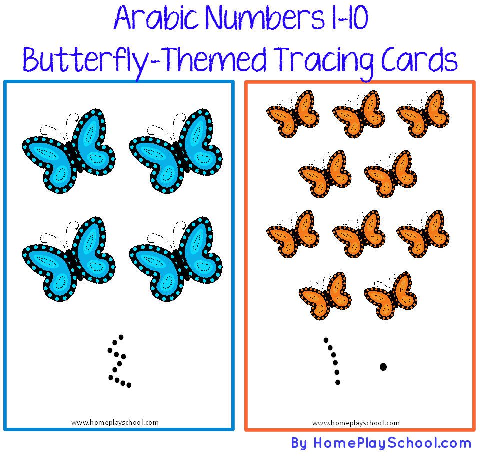 Free Printable: Arabic Numbers 1-10 Butterfly-Themed Tracing Cards ...