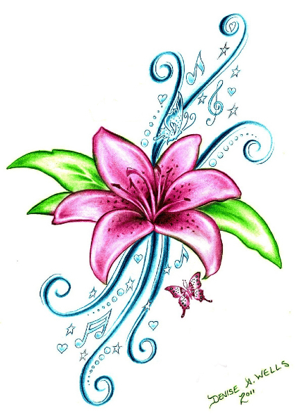 Music notes, Flower and Flower tattoo designs
