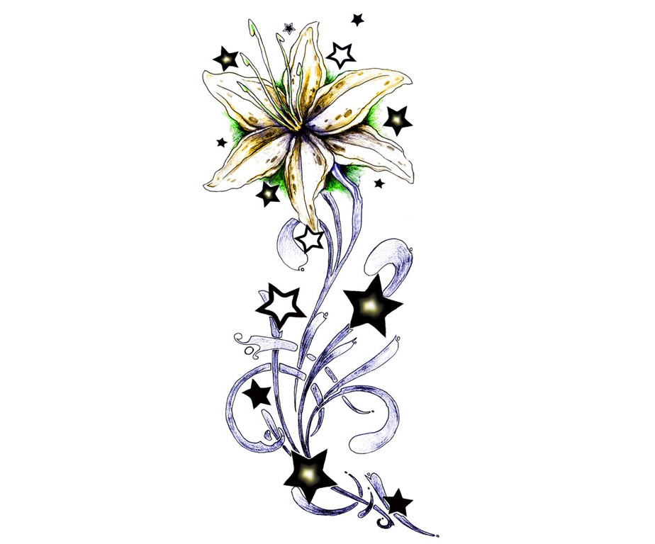 Stars And Flowers Tattoo Designs