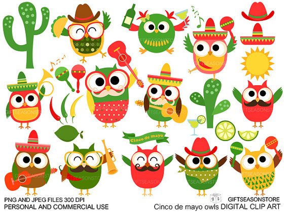 Cinco de mayo owl Digital clip art for Personal by Giftseasonstore