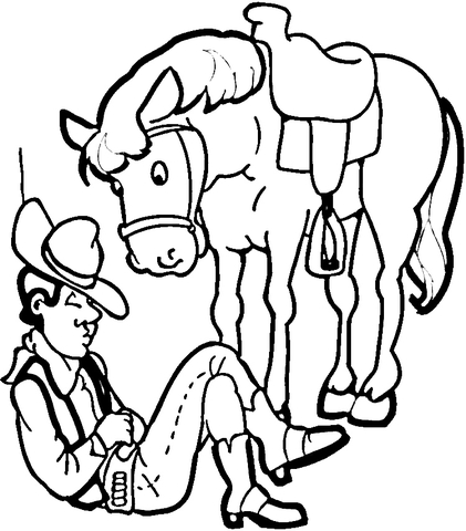 Cowboy With His Horse coloring page | Super Coloring