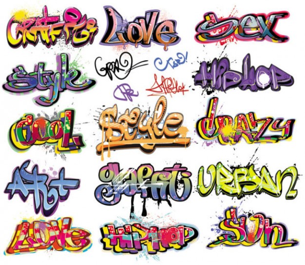 Graffiti phrases with dripping paint and splatters