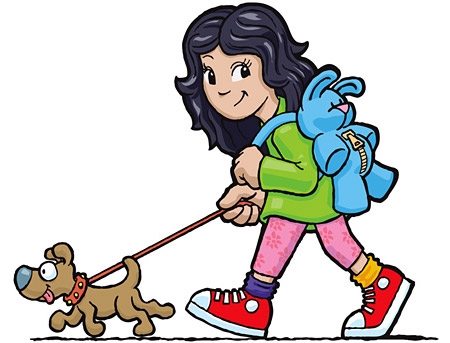 Girl Walking Dog Clipart