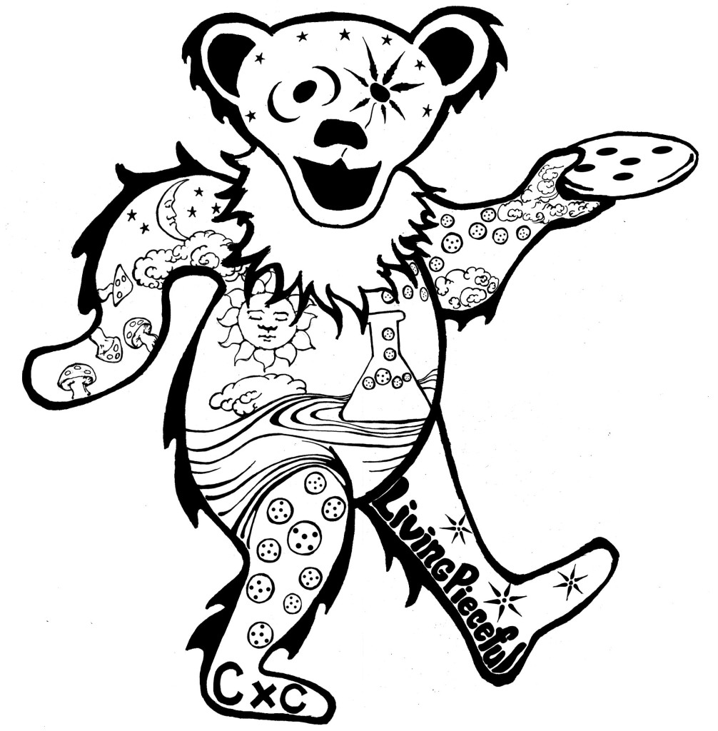 Hand Drawn Logo Design of Grateful Dead Inspired Dancing Bear
