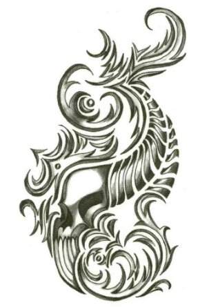 Iron Tribal Flaming Horn Skull Temporary Body Art ...
