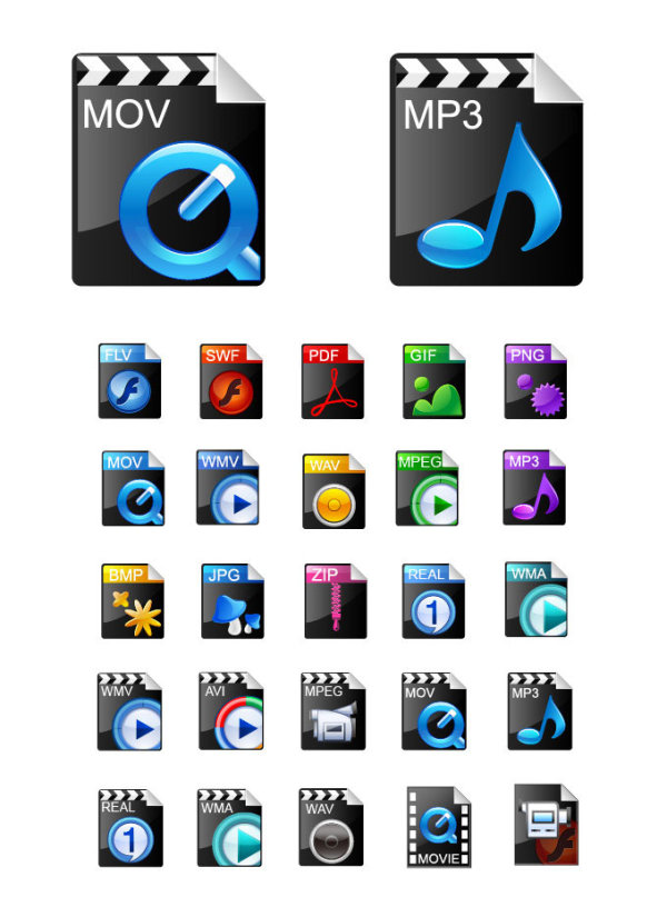 Exquisite video formats popular icons - Vector Download Free Vector,