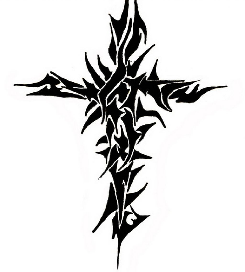 Quality Black Ink Tribal Cross Tattoo Design