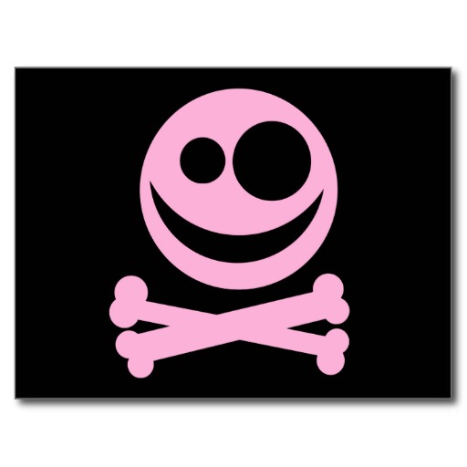 Skull and Crossbones. Pink and Black. Postcard from Zazzle.