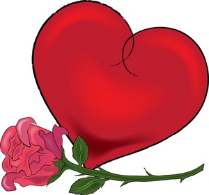 Heart Clipart Image - Long Stemmed Rose and a Valentine Heart