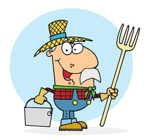 Farmer Clipart Image - Cartoon Farmer with Pitchfork and Milk Pail