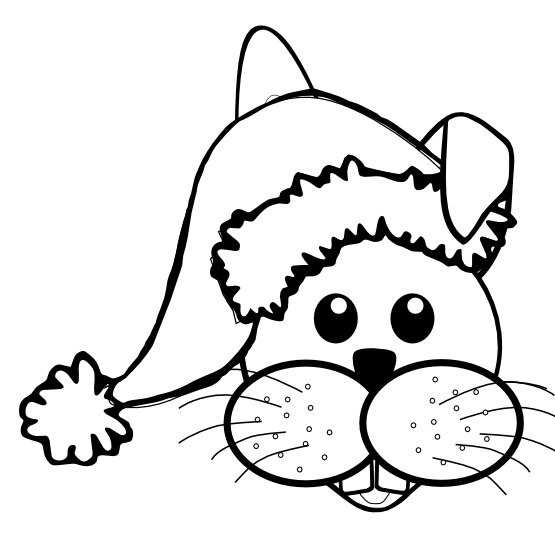 Rabbit 1 face Cartoon Santa Hat Black White Line Coloring Sheet ...