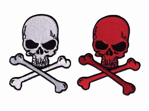 Small Iron On WHITE Skull and Crossbones Patch Applique