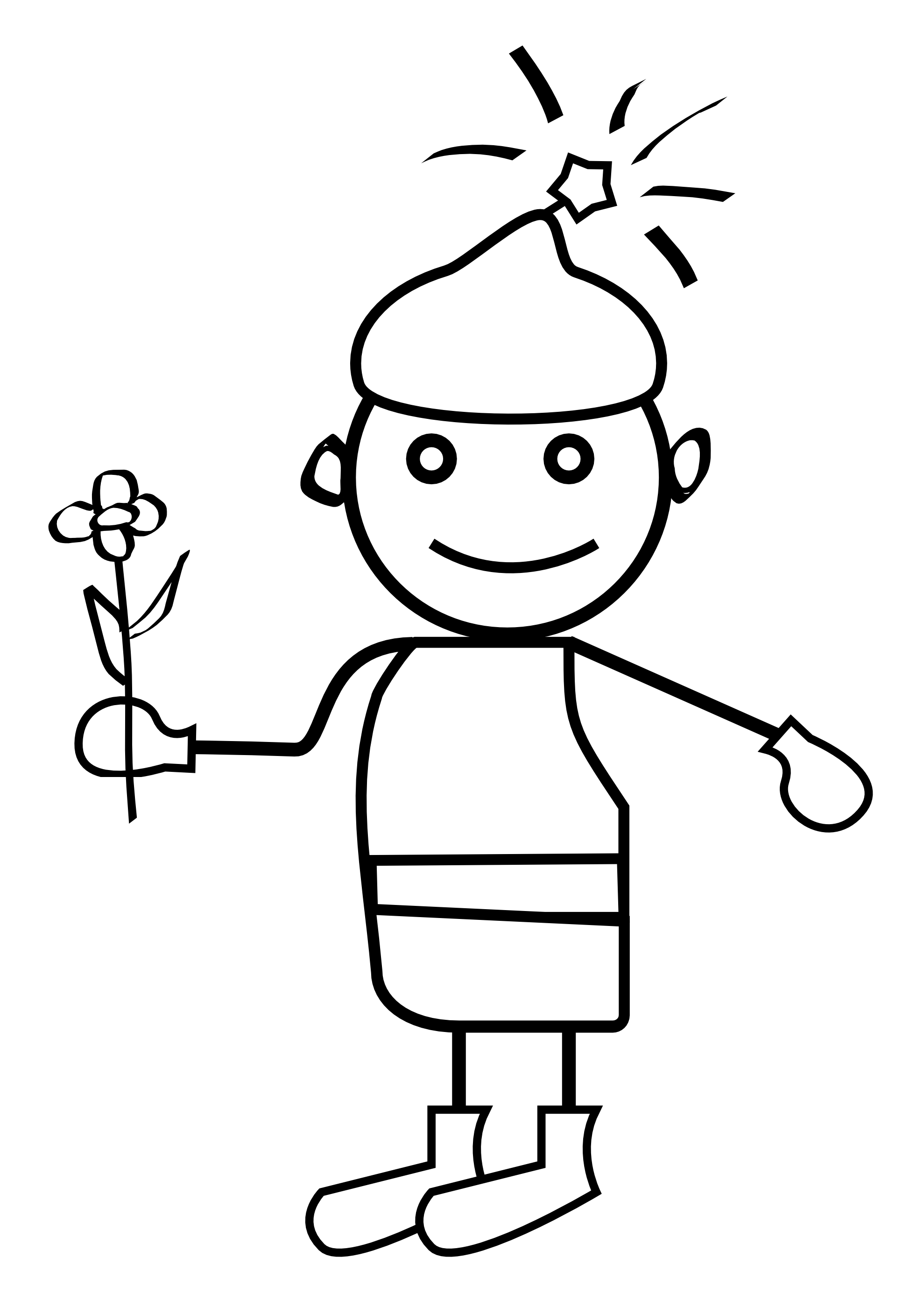 Clip Art: boy with flower flora black white line ...