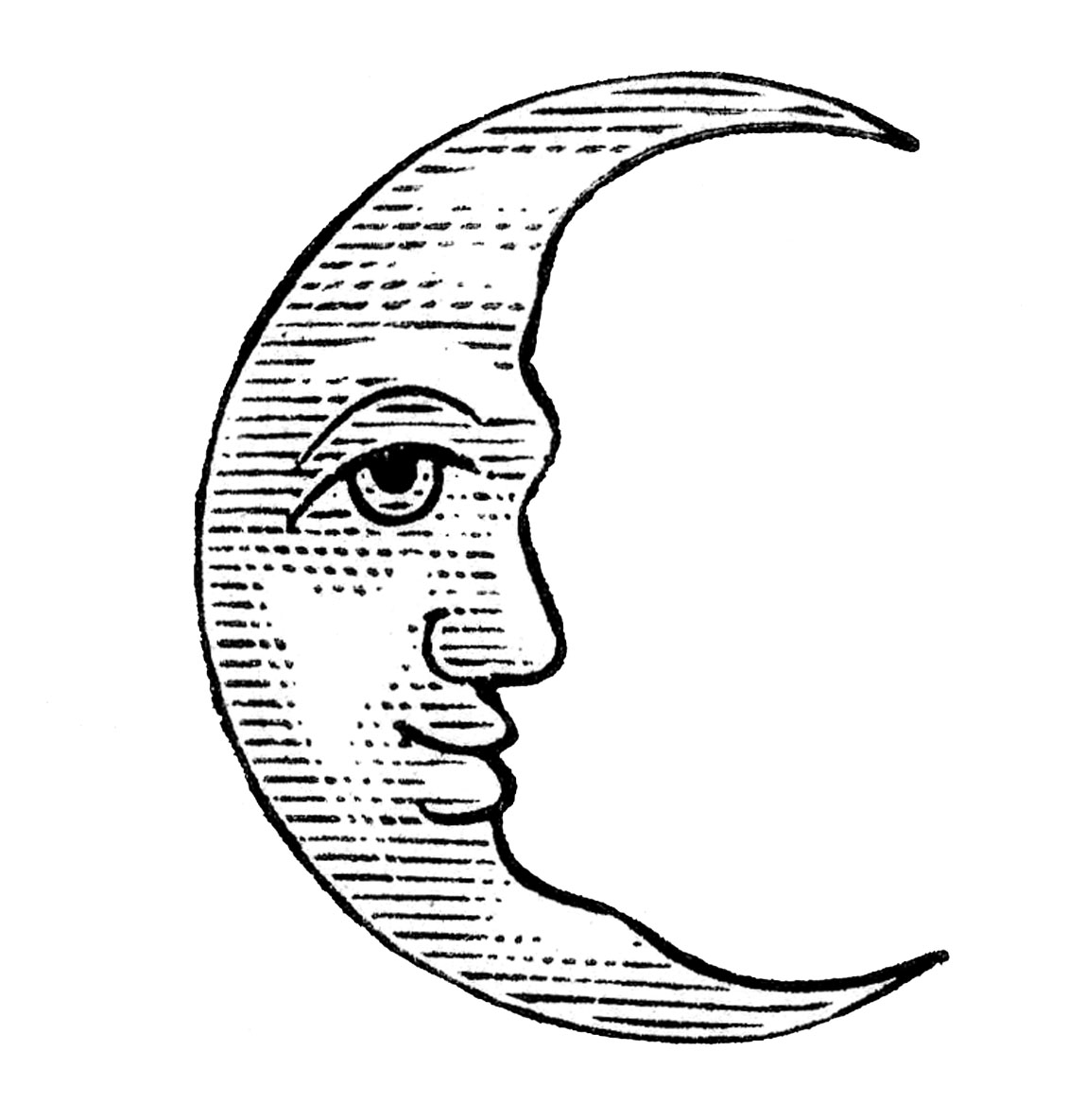 Antique Clip Art - Man in the Moon - Crescent and Full - The ...