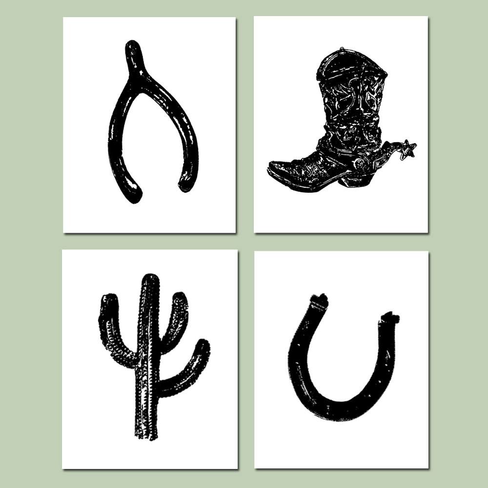Country Western Nursery Art Set of Four 8x10