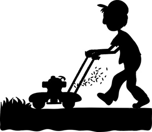 Lawn Mower Clipart Image - Silhouette of a man or boy mowing the lawn