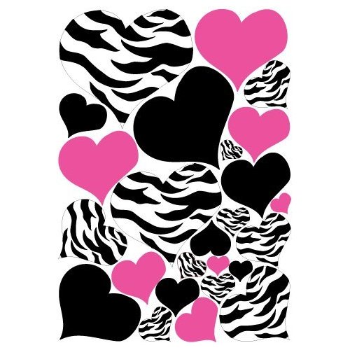 Amazon Com Zebra Print Black And Hot Pink Heart Wall Stickers Decals