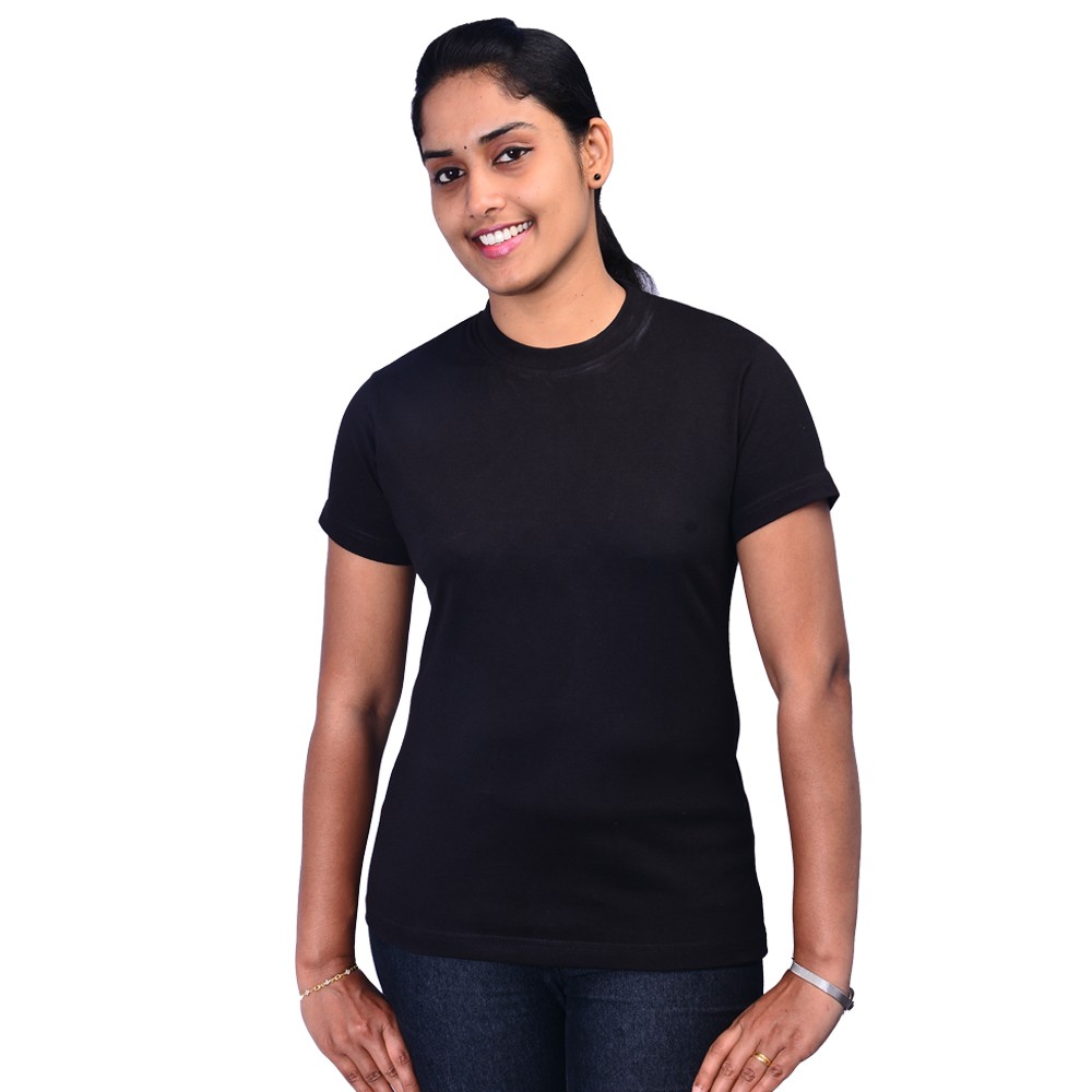 Women plain round neck t shirt black color, Round neck plainT ...