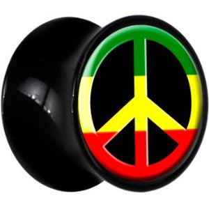 00 Gauge Black Acrylic Rasta Peace Sign Saddle Plug ...
