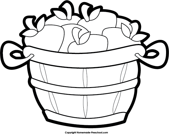 Apple Basket Black And White Clipart