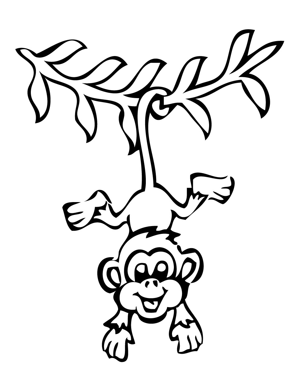 Monkey black and white monkey outline clipart