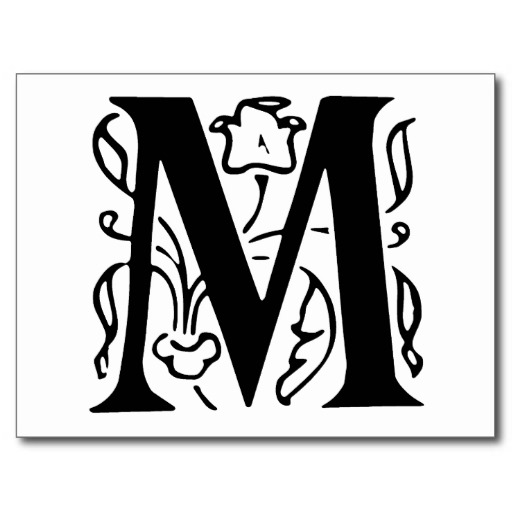 Fancy Letter M Postcard from Zazzle.