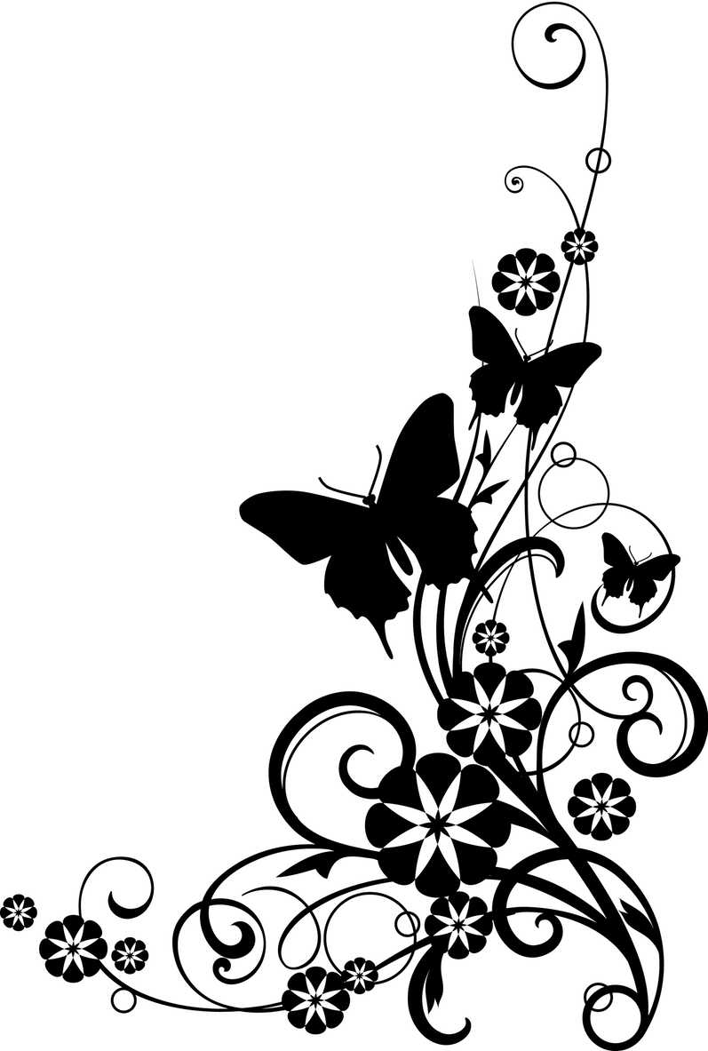 Black Background With Flowers Border Clip Art Of A And White ...