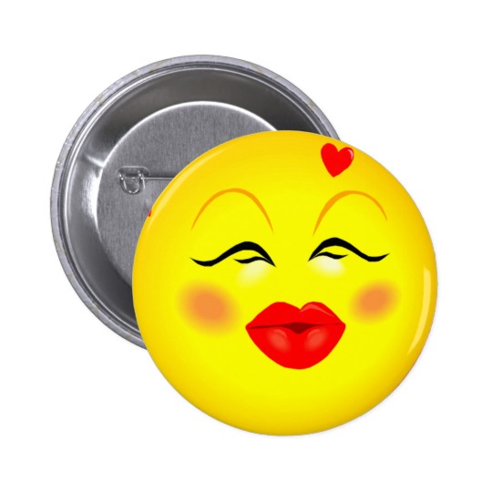 Kissy Face Smiley Girl Pin | Zazzle