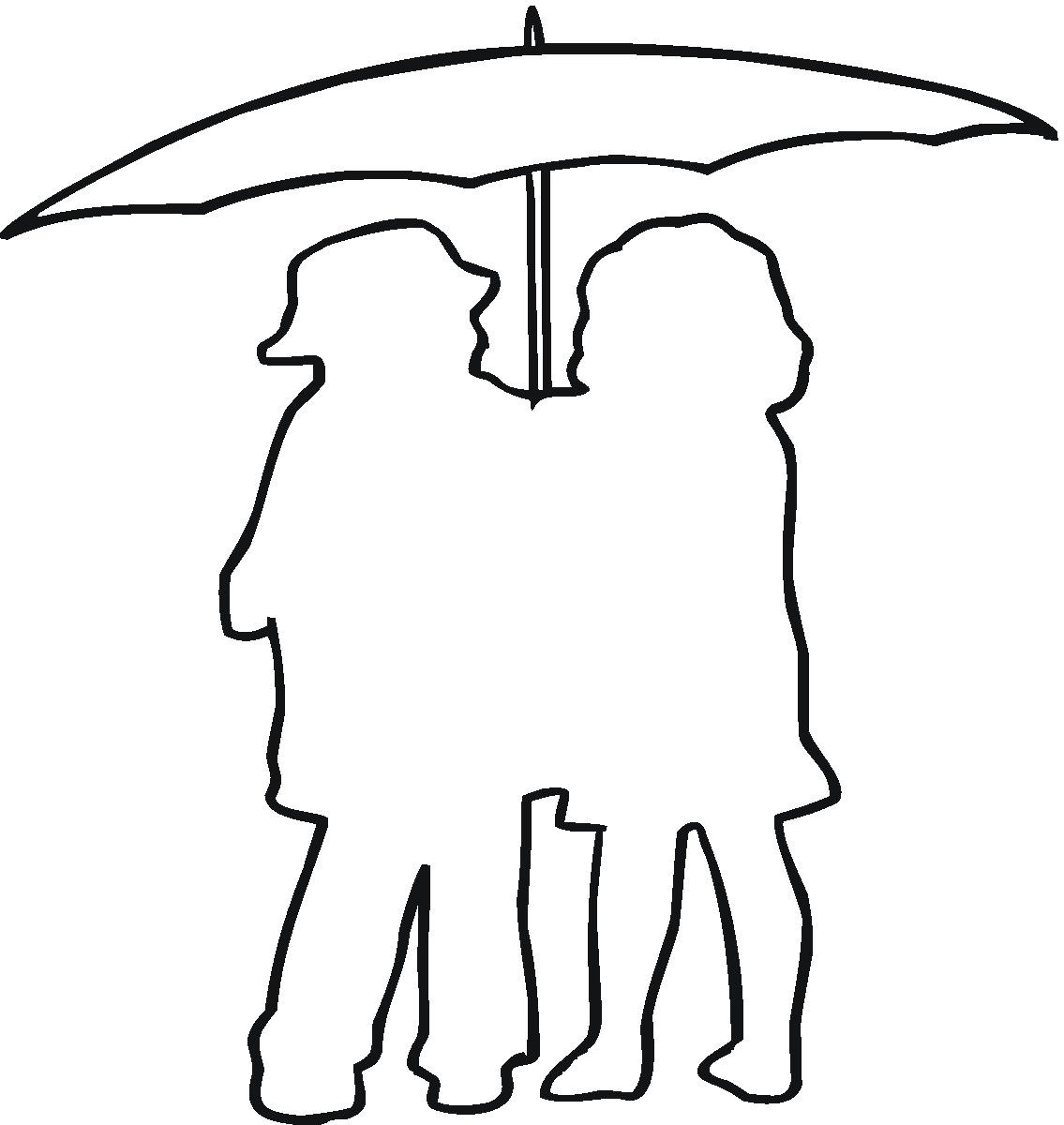 Kids Under Umbrella Outline Coloring Online | Super Coloring