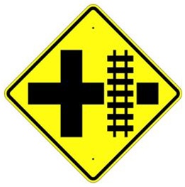 PARALLEL RAILROAD CROSSING CROSS ROAD Sign