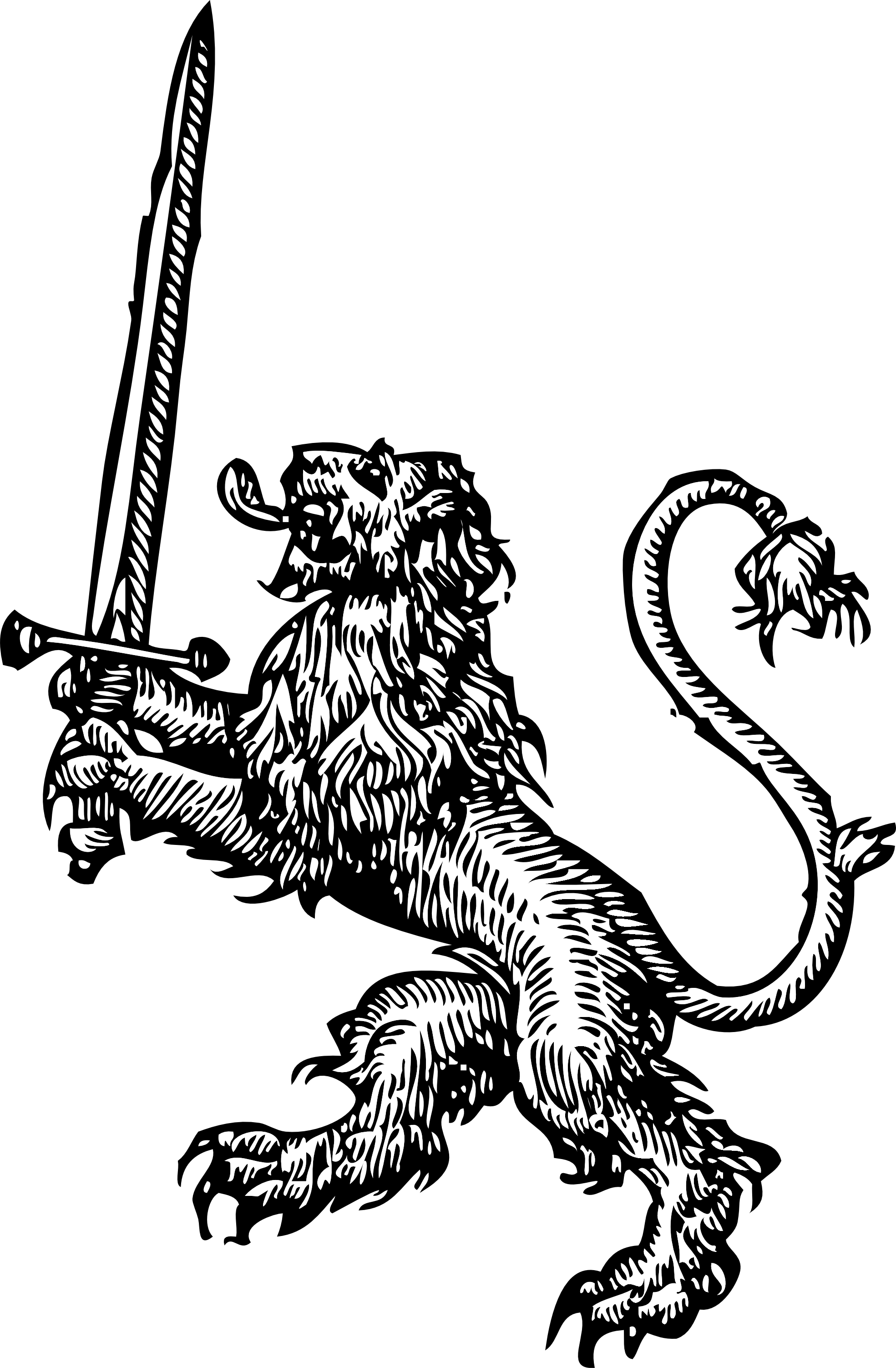 lion with sword black white line art coloring book ...