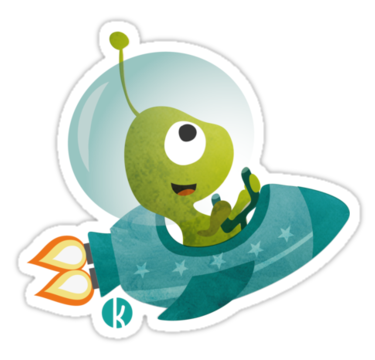 Cute Alien In A Spaceship" Stickers by katelein | Redbubble