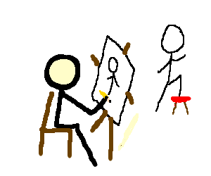 A stick figure drawing a stick figure.
