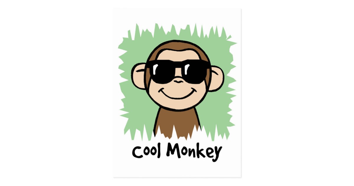 Cartoon Clip Art Cool Monkey with Sunglasses Postcard | Zazzle