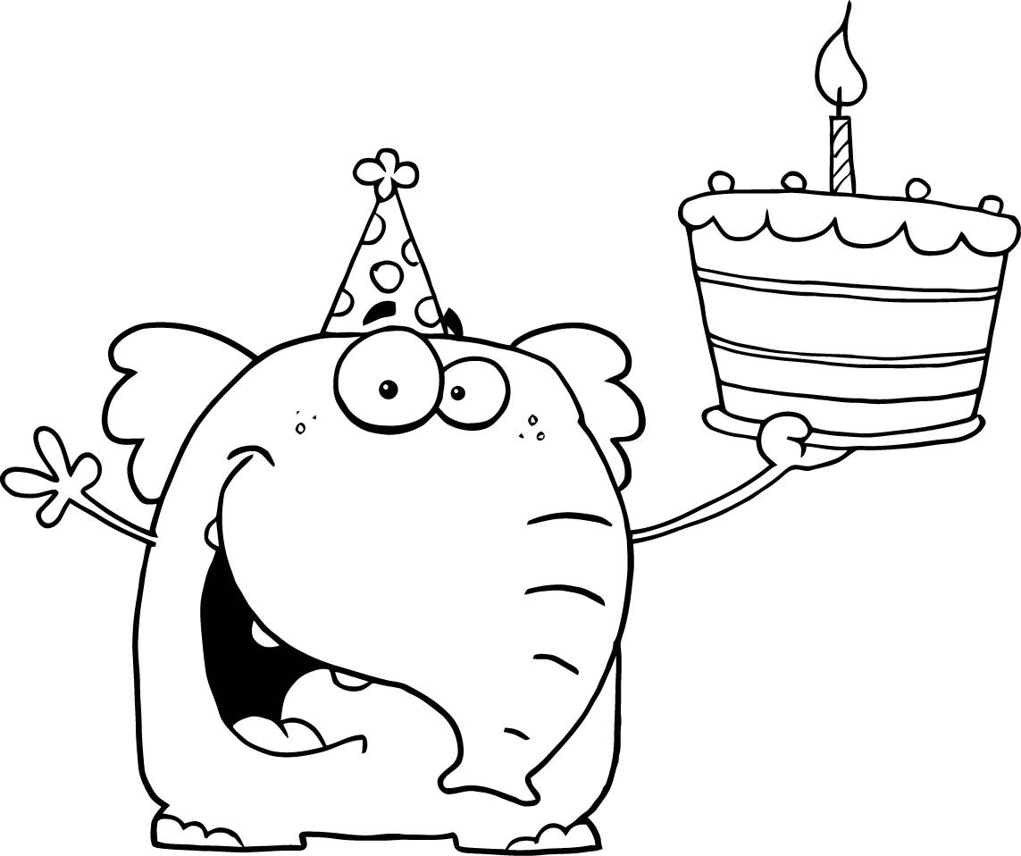 happy baby elephant holds it's 1st birthday cake color sheet for ...