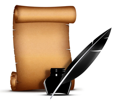 Old Brown Paper Scroll and Quill Pen (PSD) | Corrupted Development